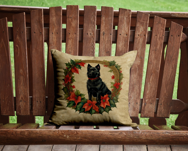 Schipperke Christmas Flowers Throw Pillow - 14x14 Decorative Pillow – Art for Your Home & Patio
