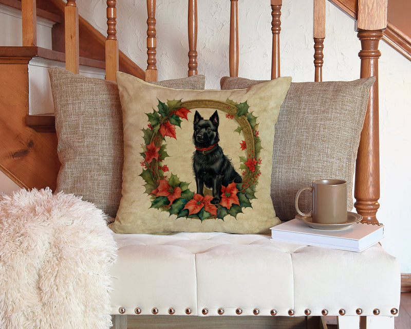 Schipperke Christmas Flowers Throw Pillow - 14x14 Decorative Pillow – Art for Your Home & Patio