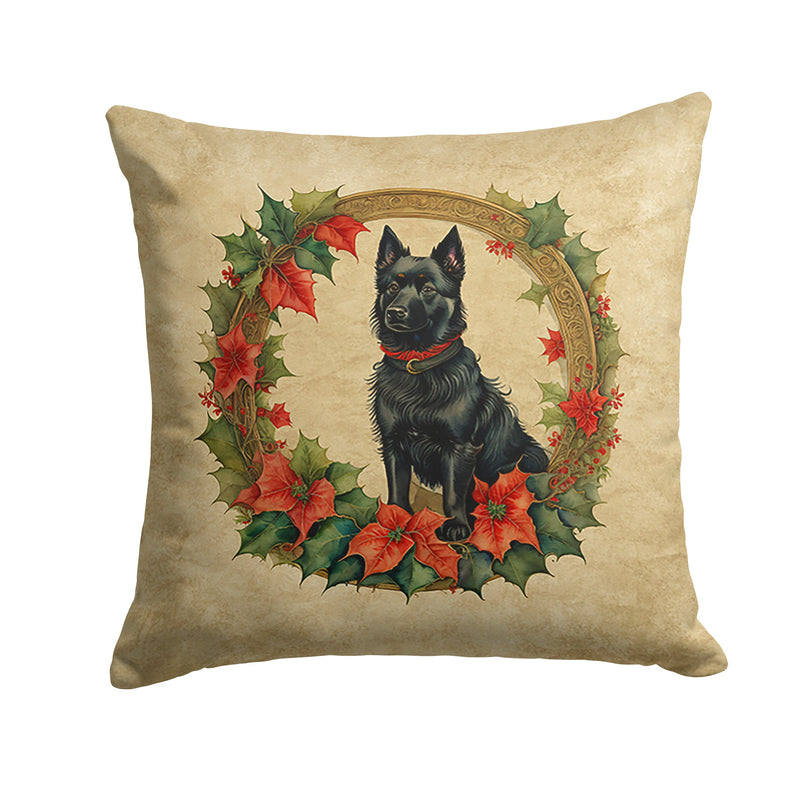 Schipperke Christmas Flowers Throw Pillow - 14x14 Decorative Pillow – Art for Your Home & Patio