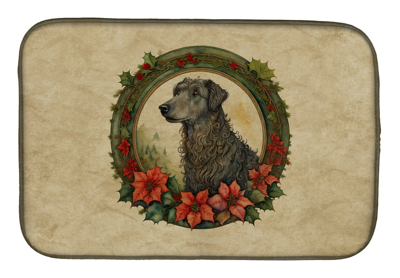 Scottish Deerhound Christmas Flowers Dish Drying Mat