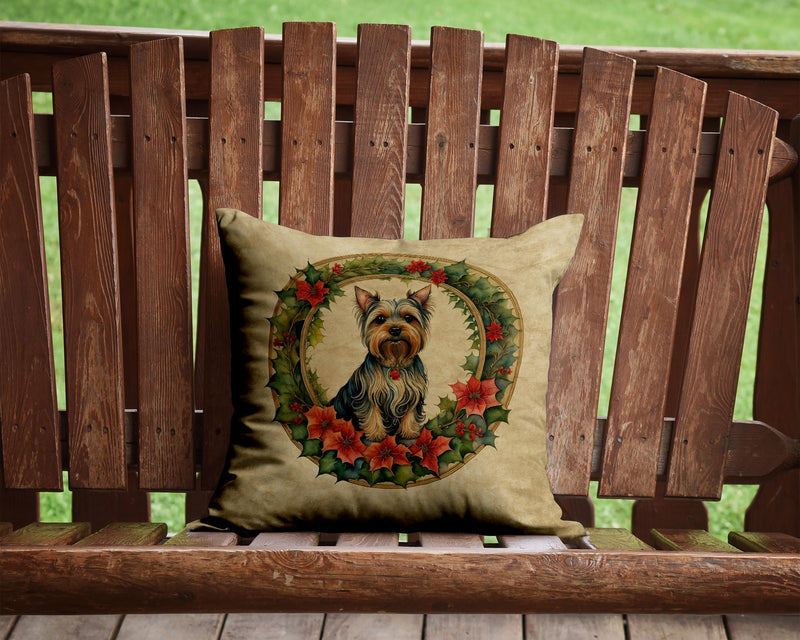 Silky Terrier Christmas Flowers Throw Pillow - 14x14 Decorative Pillow – Art for Your Home & Patio