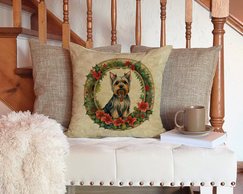 Silky Terrier Christmas Flowers Throw Pillow - 14x14 Decorative Pillow – Art for Your Home & Patio