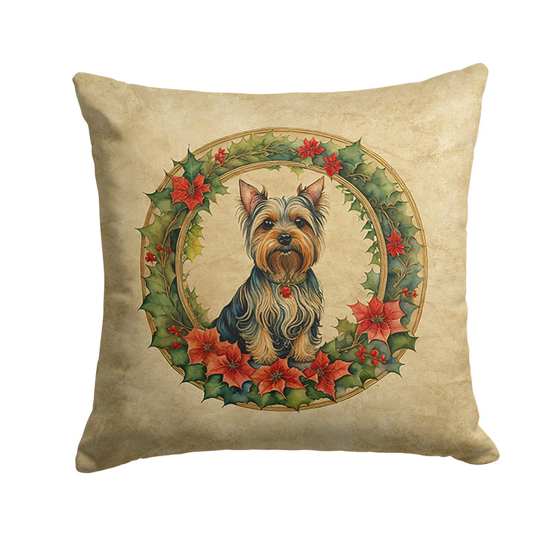 Silky Terrier Christmas Flowers Throw Pillow - 14x14 Decorative Pillow – Art for Your Home & Patio