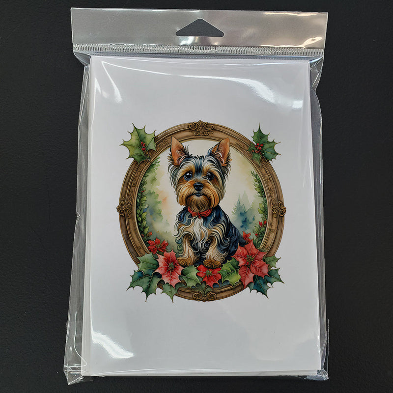 Yorkie Christmas Flowers Greeting Cards Pack of 8