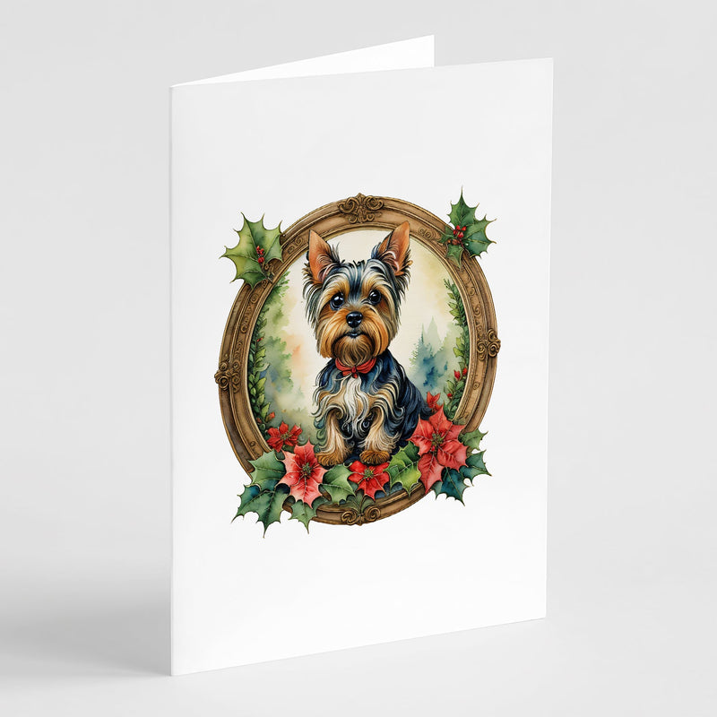 Yorkie Christmas Flowers Greeting Cards Pack of 8