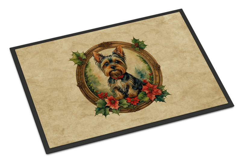 Yorkie Christmas Flowers Doormat