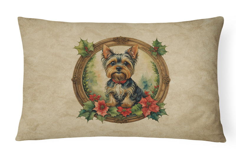 Yorkie Christmas Flowers Throw Pillow