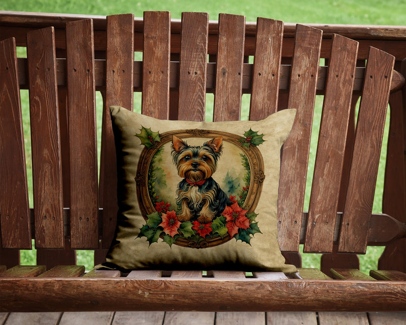 Yorkie Christmas Flowers Throw Pillow