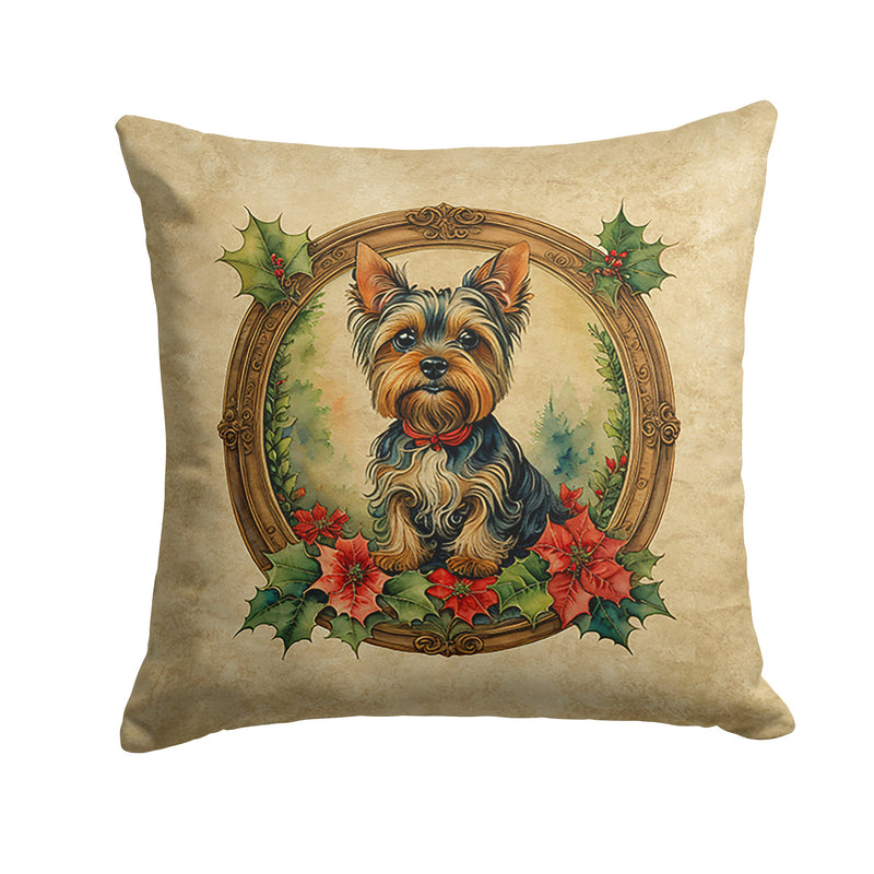 Yorkie Christmas Flowers Throw Pillow