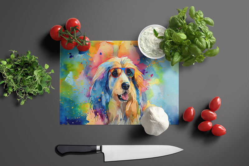 Afghan Hound Hippie Dawg Glass Cutting Board Large