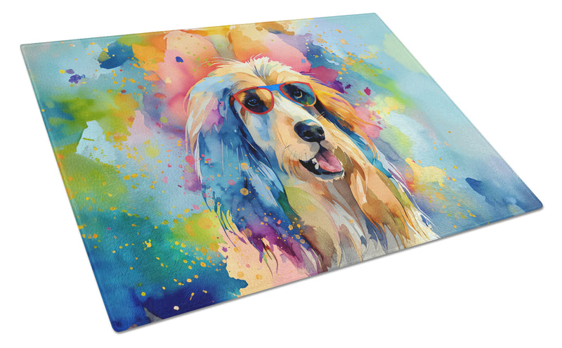 Afghan Hound Hippie Dawg Glass Cutting Board Large