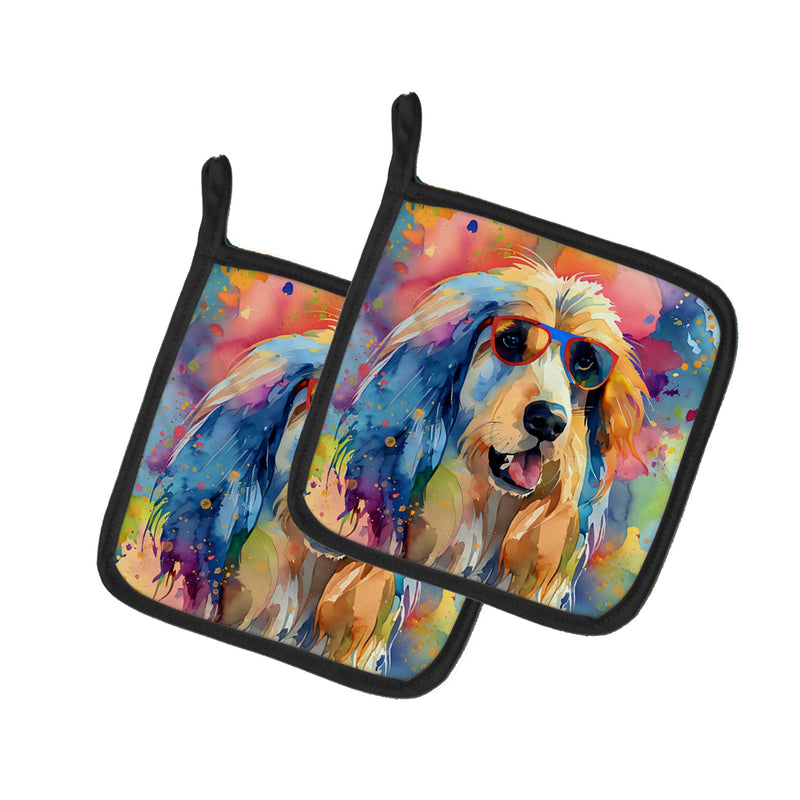 Afghan Hound Hippie Dawg Pair of Pot Holders