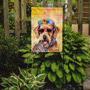 Airedale Terrier Hippie Dawg Garden Flag – Retro Dog with Sunglasses & Multicolored Background