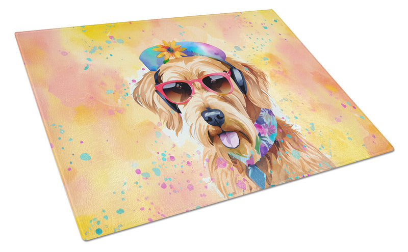 Airedale Terrier Hippie Dawg Glass Cutting Board Large