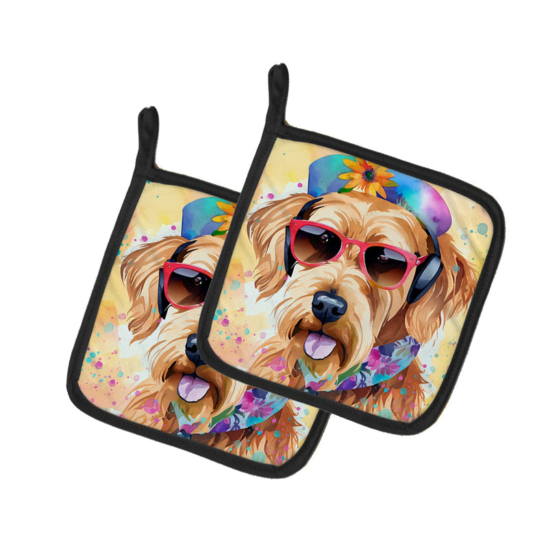 Airedale Terrier Hippie Dawg Pair of Pot Holders