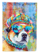 Akita Hippie Dawg Garden Flag – Retro Dog with Sunglasses & Multicolored Background