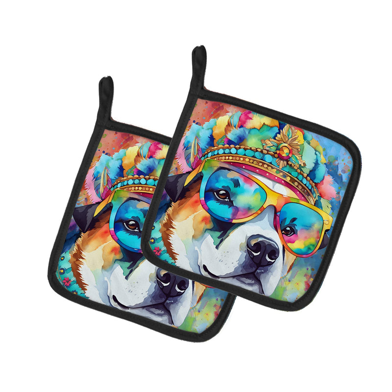 Akita Hippie Dawg Pair of Pot Holders