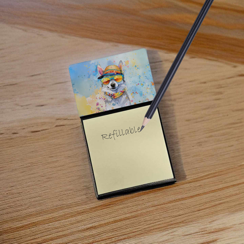Alaskan Klee Kai Hippie Dawg Sticky Note Holder- Refiilable Desk Accessory Note Pad