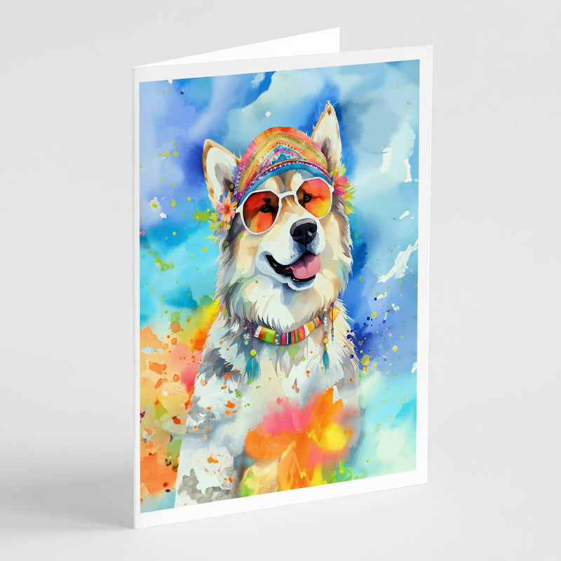 Alaskan Malamute Hippie Dawg Greeting Cards Pack of 8