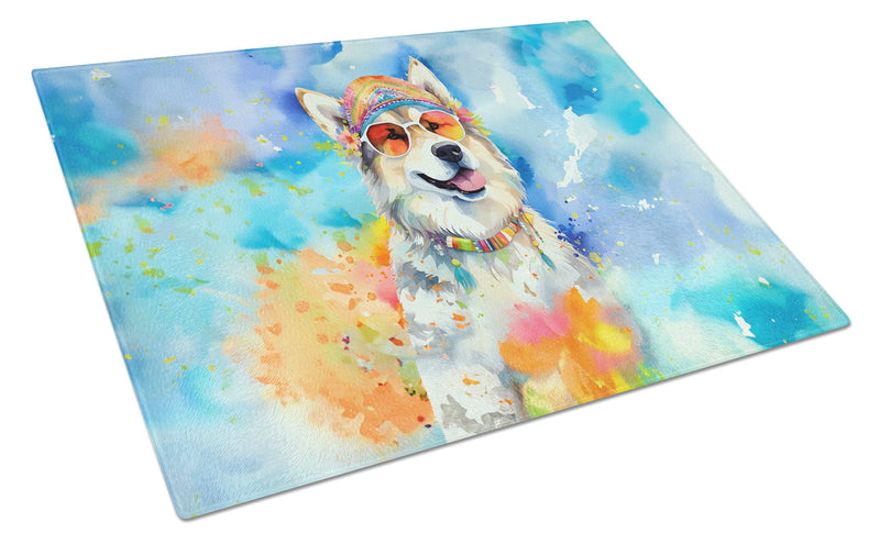 Alaskan Malamute Hippie Dawg Glass Cutting Board Large