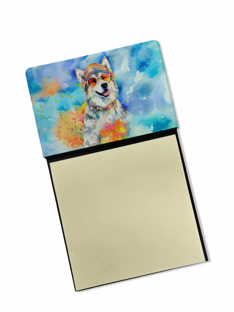 Alaskan Malamute Hippie Dawg Sticky Note Holder- Refiilable Desk Accessory Note Pad