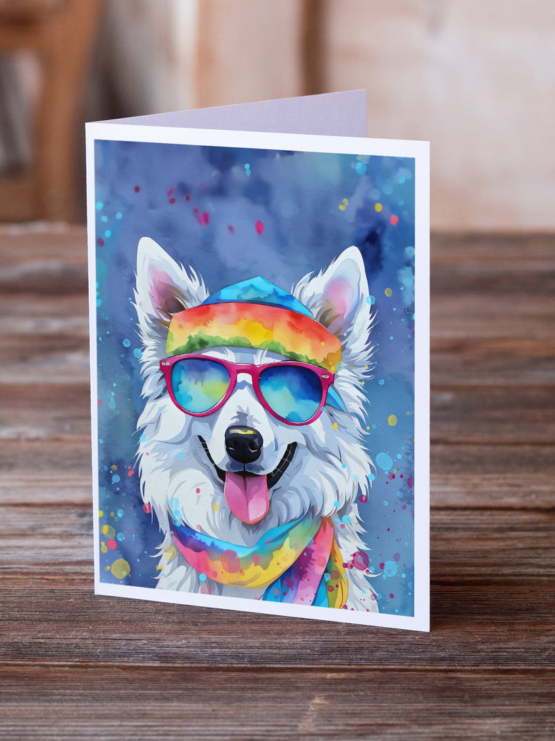 American Eskimo Hippie Dawg Greeting Cards - Blank Note Cards – 8-Pack of Artist-Designed Cards with Envelopes