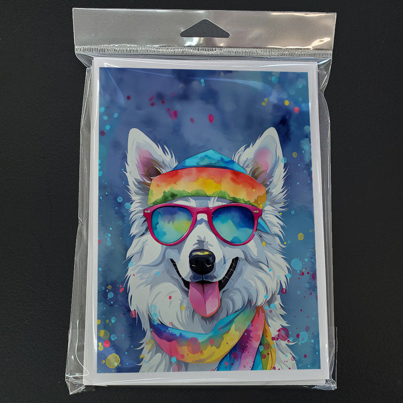 American Eskimo Hippie Dawg Greeting Cards - Blank Note Cards – 8-Pack of Artist-Designed Cards with Envelopes