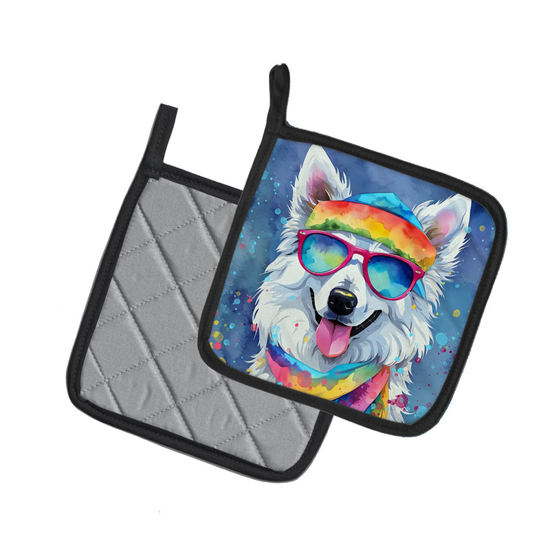 American Eskimo Hippie Dawg Pot Holders - Set of 2 Decorative Kitchen Helpers | Made in the USA