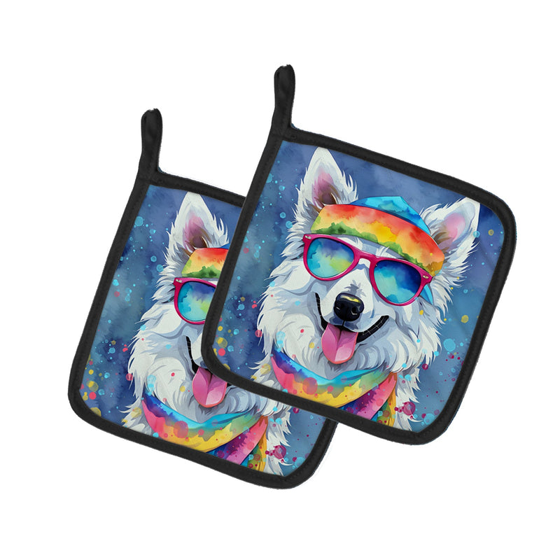 American Eskimo Hippie Dawg Pot Holders - Set of 2 Decorative Kitchen Helpers | Made in the USA