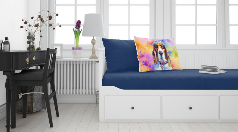 Basset Hound Hippie Dawg Standard Pillowcase – Artistic Decorative Front, White Back