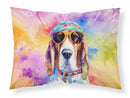 Basset Hound Hippie Dawg Standard Pillowcase – Artistic Decorative Front, White Back
