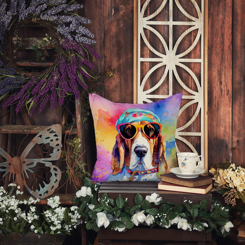Basset Hound Hippie Dawg Fabric Decorative Pillow