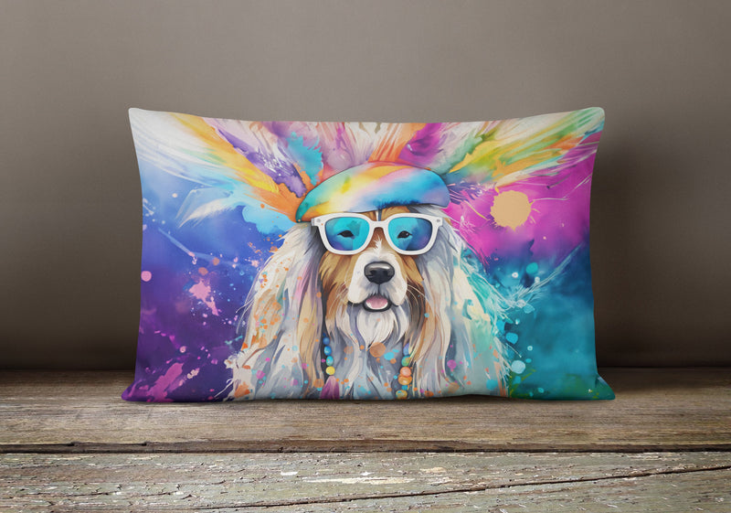 Bearded Collie Hippie Dawg Fabric Decorative Pillow