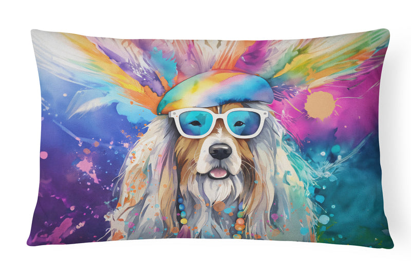 Bearded Collie Hippie Dawg Fabric Decorative Pillow