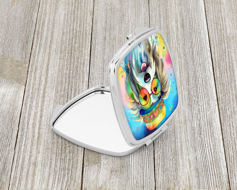 Bearded Collie Hippie Dawg Compact Mirror – Stylish Purse Mirror with Artistic Covers
