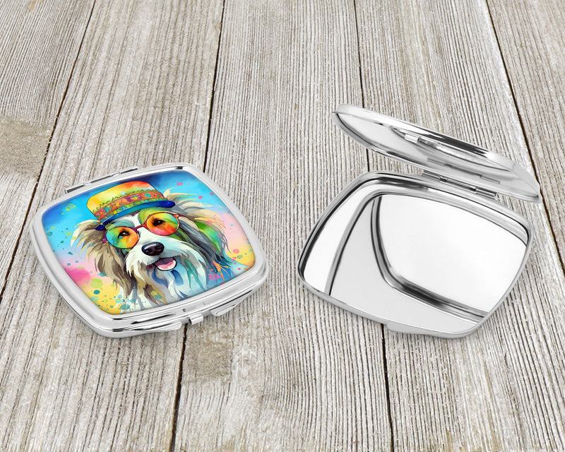 Bearded Collie Hippie Dawg Compact Mirror – Stylish Purse Mirror with Artistic Covers