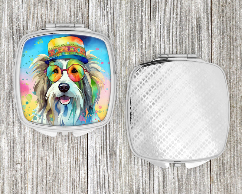 Bearded Collie Hippie Dawg Compact Mirror – Stylish Purse Mirror with Artistic Covers