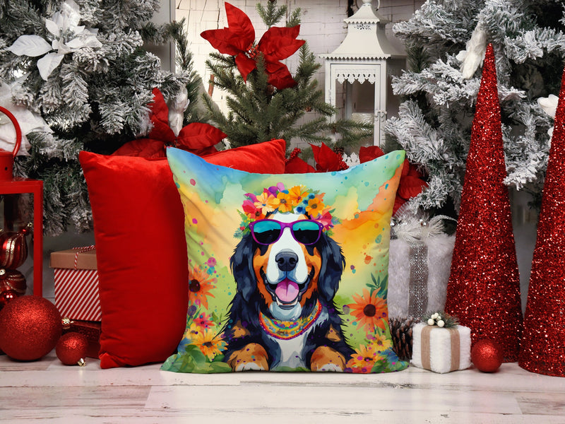 Bernese Mountain Dog Hippie Dawg Throw Pillow - 14x14 Decorative Pillow – Art for Your Home & Patio