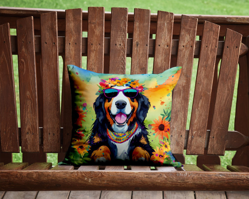 Bernese Mountain Dog Hippie Dawg Throw Pillow - 14x14 Decorative Pillow – Art for Your Home & Patio