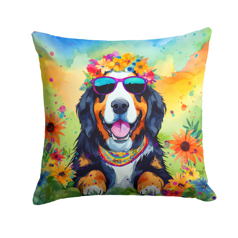 Bernese Mountain Dog Hippie Dawg Throw Pillow - 14x14 Decorative Pillow – Art for Your Home & Patio
