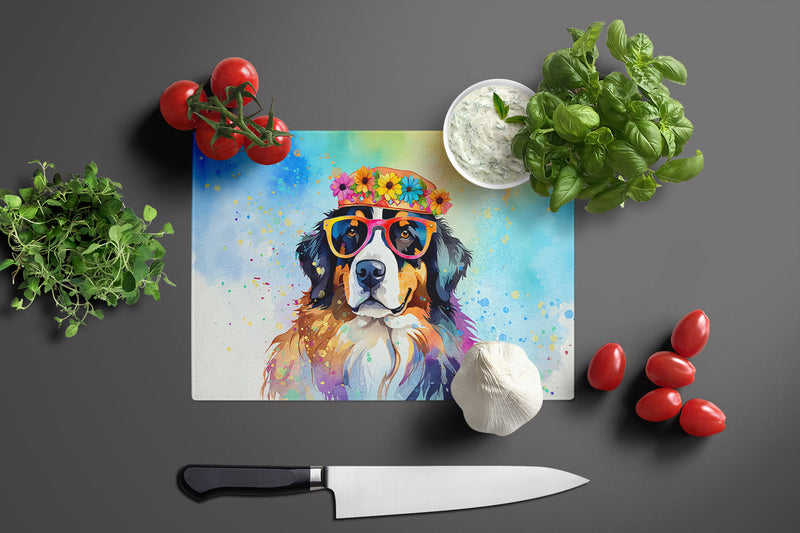 Bernese Mountain Dog Hippie Dawg Glass Cutting Boards – Durable, Decorative Kitchen Art Large