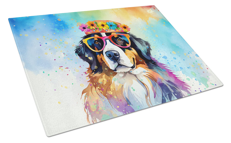 Bernese Mountain Dog Hippie Dawg Glass Cutting Boards – Durable, Decorative Kitchen Art Large