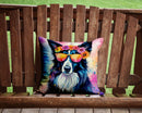 Border Collie Hippie Dawg Throw Pillow - 14x14 Decorative Pillow – Art for Your Home & Patio