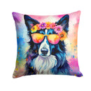 Border Collie Hippie Dawg Throw Pillow - 14x14 Decorative Pillow – Art for Your Home & Patio