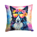 Border Collie Hippie Dawg Fabric Decorative Pillow