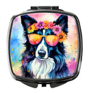 Border Collie Hippie Dawg Compact Mirror – Stylish Purse Mirror with Artistic Covers