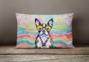 Boston Terrier Hippie Dawg Fabric Decorative Pillow