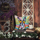 Boston Terrier Hippie Dawg Fabric Decorative Pillow