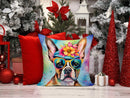 Boston Terrier Hippie Dawg Fabric Decorative Pillow