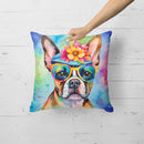 Boston Terrier Hippie Dawg Fabric Decorative Pillow